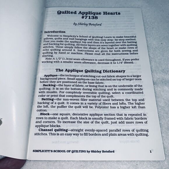 Vtg 1990 Quilting Applique Patchwork Sewing Pattern Booklet 7138 Simplicity - Picture 4 of 4